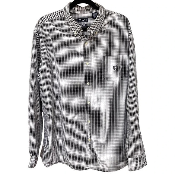CHAPS Men's Black & White Plaid Long Sleeve Stretch Easy-Care Shirt in XXL 2X - Picture 1 of 6